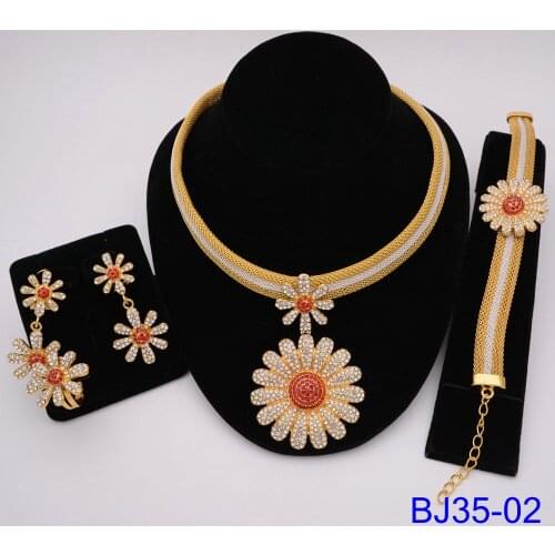 Gold Jewelry Sets Women Necklace Earrings Dubai African Indian Bridal Accessory flowers Jewelry sets Gold Plated Jewelry