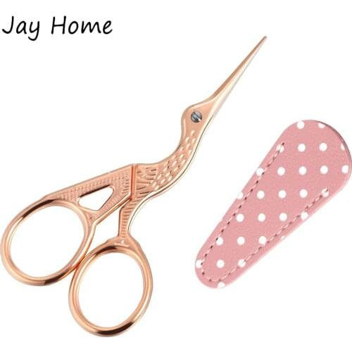 1PC Sewing Embroidery Stork Scissors with Leather Scissors Cover Protector Stainless Steel Sewing Scissors for Needlework Craft