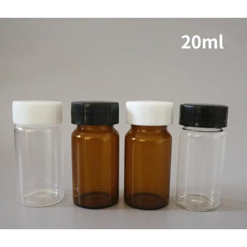 20pcs/pack 20ml (Clear/ brown) Glass Seal Bottle Reagent Sample Vials With Plastic Lid Screw Cap