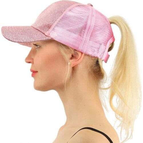 2020 Fashion Women Ponytail Baseball Hat For Girl Summer Mesh Breathable Hole Retro Shiny Sports Adjustable Visor Cap Sun Hats