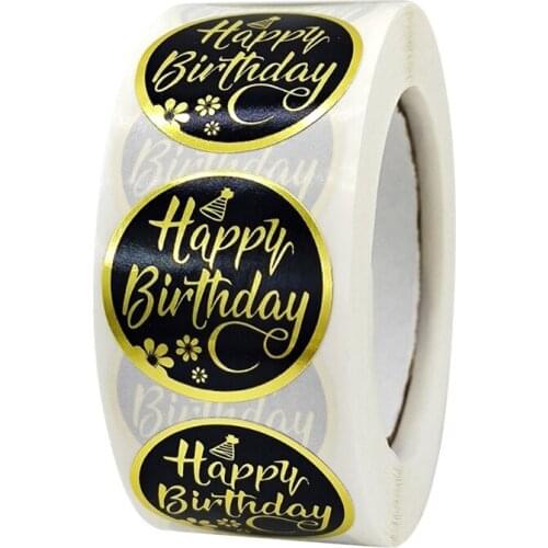 500pcs Bronzing Happy Birthday Stickers Round Seal Labels for Party Gift Packaging Scrapbooking Cards