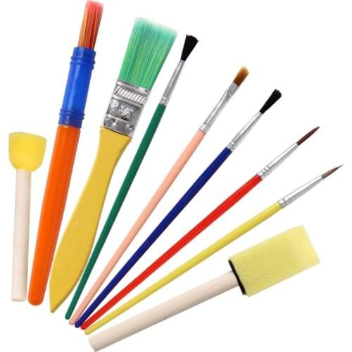 9 Pcs Painting Brush Nylon Hair Oil Watercolor Sponge Graffiti Kids Drawing Toys Paint Brushes Water Powder School Art Supplies