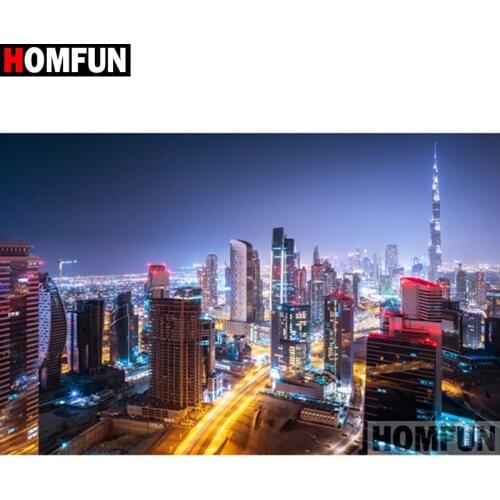HOMFUN "City night scene" Diamond Painting 5D Full Square/Round Drill Home Decor DIY Diamond Embroidery Cross Stitch A26185