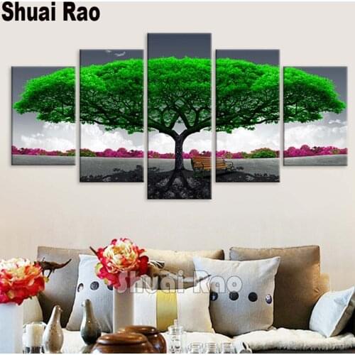 Diamond painting Green Tree chair diamont painting new full square drill 5 piece set Diamond Embroidery puzzle home art