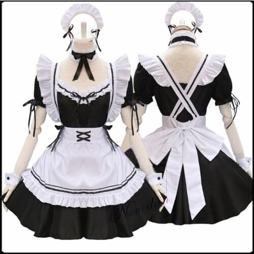 Amine Miracle Nikki Cosplay Black Gothic Lolita French Maid Costume Dress Girls Woman Waitress Maid Party Costumes