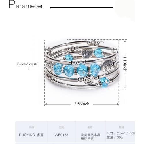 Natural crystal winding bracelet peach heart tree of life shape multi-circle multi-layer ladies bangle for woman unique gift