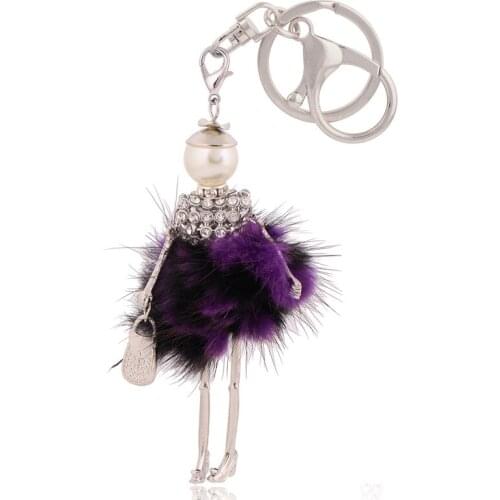 Trendy rabbit fur keychain for women fashion jewelry female key ring fur key chain cute fluffy bunny keyring free shipping