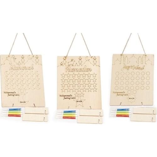 Wooden Ramadan Countdown Calendar DIY Graffiti EID Mubarak Decoration with Pens Muslim Party Supplies Retailsale