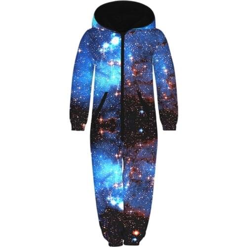 2020 Winter Children Colorful Galaxy 3D Print Jumpsuits Kids Hooded Printed Unisex Overalls Loose Girl Boys Jumpsuit with Pocket