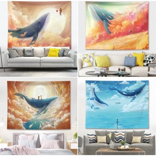 Home Kawaii Decor Whale Printing Wall Hanging Tapestries Yoga Mat Blanket Aesthetic Room Decor Decoration Mural Cute Room Decor