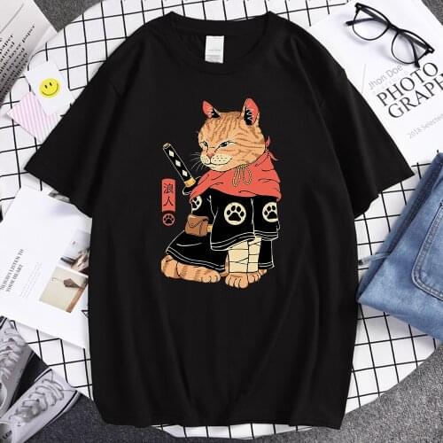 Japan Cartoon Cat Knife Print T Shirt 2021 New Summer Japan Anime Short Sleeve Tee Men Casual Brand Harajuku Men Streetwear