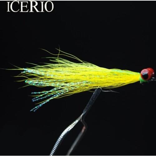 ICERIO 10PCS #4 Dumbell Eyes Yellow Crazy Charlie Fly Bonefish Redfish Flies Fishing Lure Deep Minnow Saltwater Fly