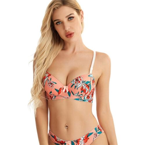 Sexy Floral Push Up Womens Bra Underwear Set Breathable Traceless Gathering Bralette Steel Ring Brassiere Lingerie Set