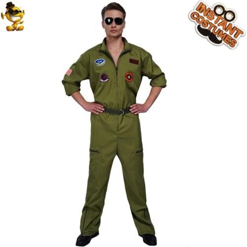 Men’s Green Flight Pilot Adult Costume for Halloween Party Fancy Dress Up Carnival Cosplay Costumes for Adult Male