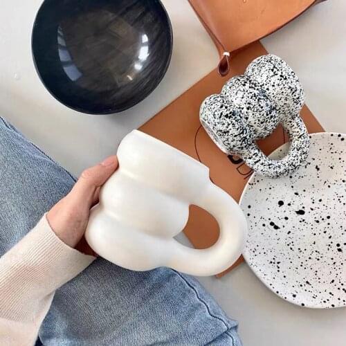 Creative Water Cup Ceramic Mug Nordic Coffee Cups with Big Handrip Colored Ceramics Big Juice Mugs