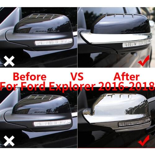 CAPQX 2PCS For Ford Explorer 2016-2018 ABS Chrome Side Mirror Rearview Mirror Frame Trim Shell Outside Mirror Hood Garnish Cap