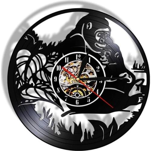 Jungle Monkeys Wall Clock Safari Nursery Timepiece Playroom Classic Gear Face Home Decor LED Vinyl Record No Sound Watch