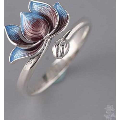 New Style Hot Sale Fashion Popular Ladies Creative Lotus Burnt Blue Party Opening Ring Whole Sale Jewelry Rings for Women
