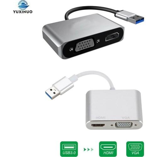 New 2in1 USB 3.0 to HDMI-compatible VGA Adapter 4K HD Multi-Display USB to HDMI-compatible Converter for Windows 7/8/10 OS