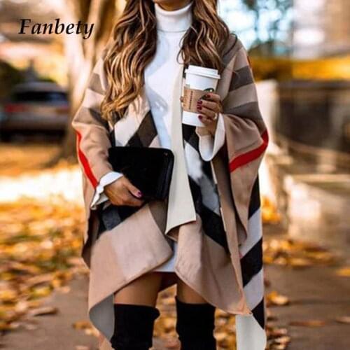 Autumn Spring Women Poncho Knitting Capes Elegant Batwing Fluffy Sleeve Warm Overcoat 2020 Casual Ladies Irregular Ponchos Scarf