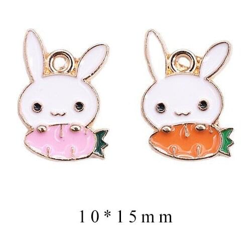 10pcs/Lot 10*15mm Rabbit Carrot Diy Handmade Oil Enamel Charms Design for Jewelry Making Earring Bracelet or Necklace