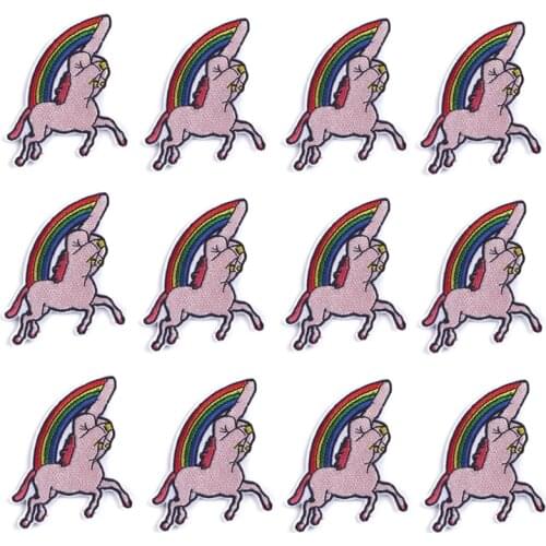 Prajna 10PCS Rainbow Unicorn Stripes Patch On Clothes Embroidery Patches For Clothing Iron On Patch DIY Hippie Clothing Stickers