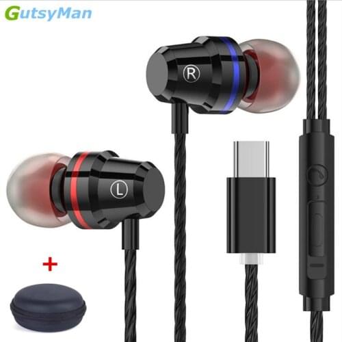 GutsyMan Wired Earbuds USB Type C In Ear Earphone Earpieces With Mic Stereo Headset earphone For Samsung Xiaomi Huawei Computer