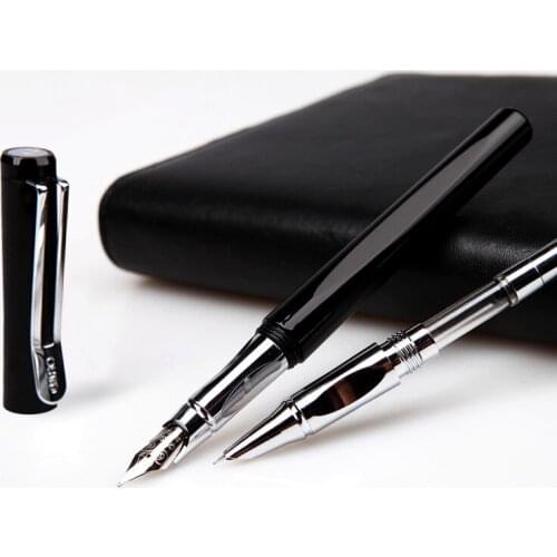 OASO A15 Luxury Black and Silver Clip Double Nib Fountain Pen Set with Original Gift Case 0.38mm 0.5mm Pens for Writing