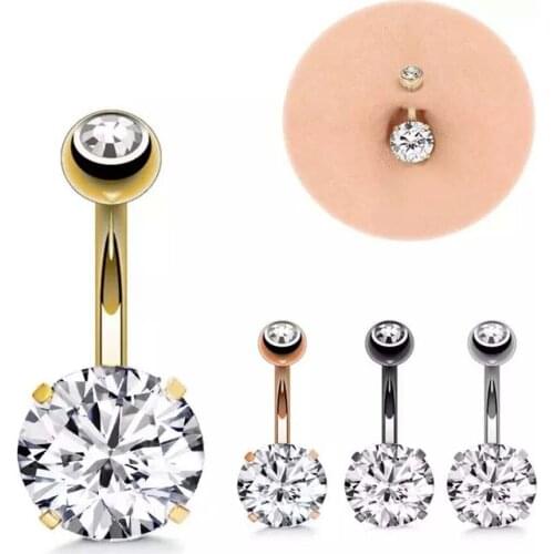 Sexy Women Gold Navel Piercing Belly Button Body Jewelry Crystal Zircon Rhinestones Round Body Ring Jewelry
