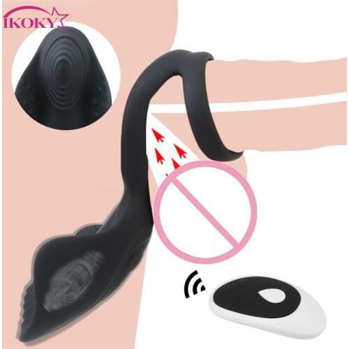 Dual Cock Ring Delay Ejaculation Adult Sex Toys for Men 10 Modes Remote Control Silicone Penis Ring Erection Prostate Massage