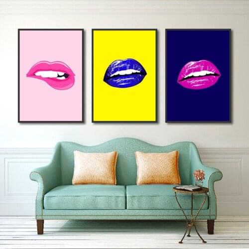 Modern Minimalist Hanging Wall Art Pink Blue Lips Canvas Painting Home Decor Poster For Living Room Bedroom Print Picture