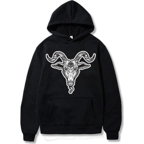 Pentagram Gothic Occult Satan Print Sweatshirts Men Casual Hoody Hip Hop Winter Streetwear Loose Warm Clothing Fashion Hoodies