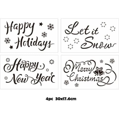 4pc Christmas Letters Stencil Painting Template DIY Bullet Journal Stencil Scrapbook Album Decoration Cake template Reusable