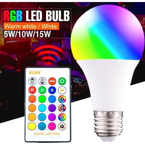 E27 Smart Control Lamp Led RGB Light Dimmable 10W 15W 20W RGBW Led Lamp Colorful Changing Bulb Led Lampada RGBW White Decor Home