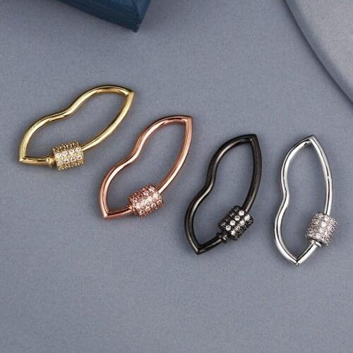 DIY Micro Lip Shape Handmade Jewelry Copper Pave Zirconia Hanging Chain Hooks For Necklace Bracelet Woman Spiral Clasps Supplies