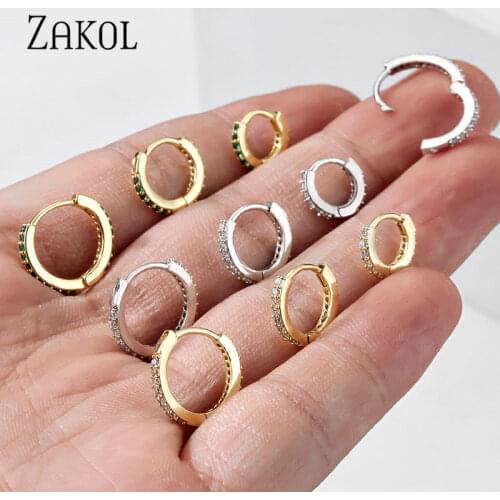 ZAKOL 1 Pcs 7 Size Select 10mm Fashion Round CZ Small Circle Hoop Earrings for Women Gold Color Ear Piercing Jewelry 2021
