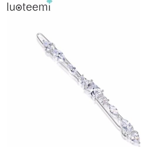 LUOTEEMI Classic Hairpins Square Waterdrop Clear Cubic Zirconia For Women Girl Wedding Party Jewelry Hair Ornament Accessories