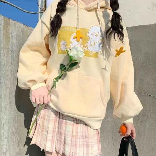 Hoodie Harajuku Funny Hoodies Women Ullzang Cute Chick print Korean Style Autumn Winter Kawaii Sweatshirt 90s Hoody Female Girls