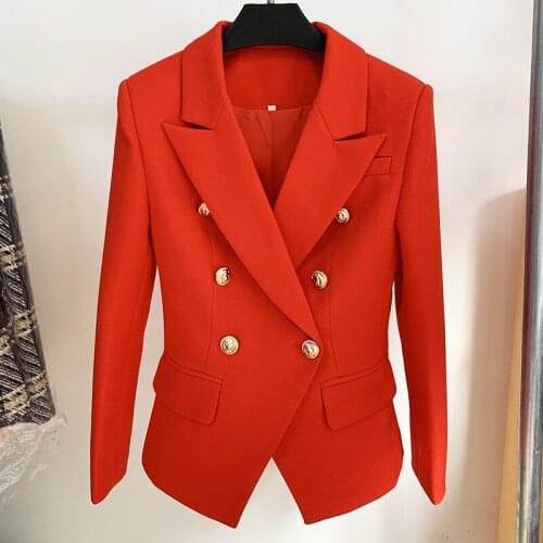 HIGH STREET New Fashion 2021 Designer Jacket Womens Classic Lion Buttons Double Breasted Slim Fit Textured Blazer