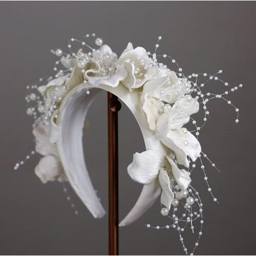 French White Flower Hairband women elegant flower tiara wedding bride hair wear hair Accessories