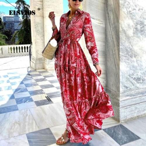 Fashion Women Sexy Buttons V Neck Printed Chiffon Long Dress 2021 Spring Autumn Elegant Slim Long Sleeves Party Ladies Dresses