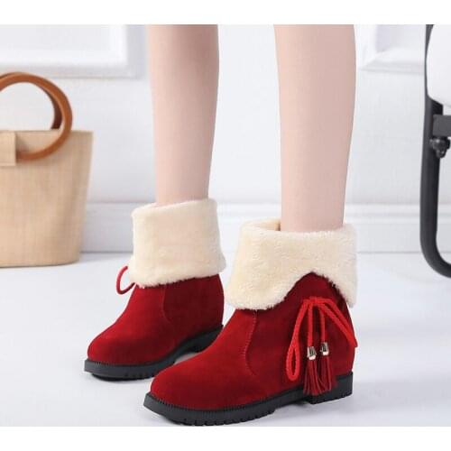Winter Warm Womens Motorcycle Ankle Snow Boots Suede Flock Low Heels Fringe Lovely Botines Mujer Platform Student Shoes Size 41