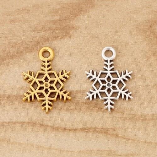 100 Pieces Tibetan Silver/Gold Christmas Snowflake Charms Pendants for DIY Necklace Bracelet Jewellery Making 19x13mm