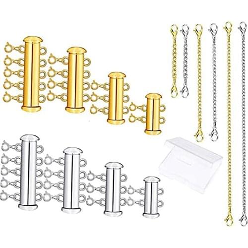 14 Pcs Jewelry Clasps Necklace Connectors Slide Clasp Lock Extender for Layered, Bracelet, Jewelry, Crafts, Necklace, Gold and s