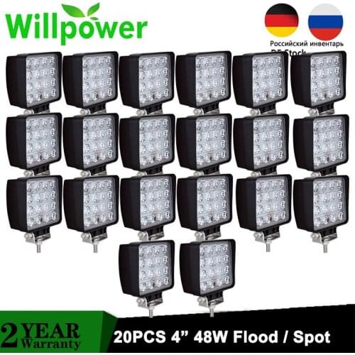 20pcs/Lot 48W LED Spot Flood Work Driving Light Bar 4 inch Off road SUV Truck 4WD 4x4 Driving Light Lamp