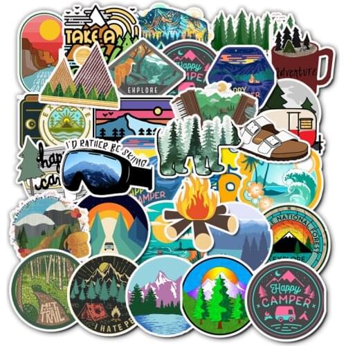 50PCS Mountain Camping Computer Stickers Wilderness Adventure Outdoor Landscape Waterproof Skateboard Decal Sticker For Notebook