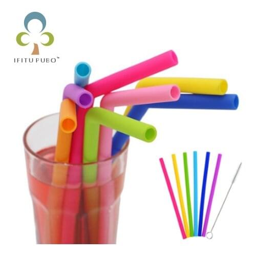 6Pcs Silicone Straw Color Soft Straw Multi-use Juice Straw With Brush Cleaning Environmentally Friendly Silicone Straw LXX