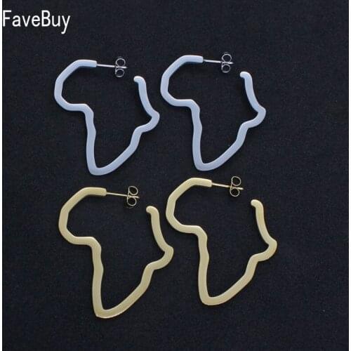 Africa Map Earrings Women Stainless Steel African Map Stud Earring Ethnic Jewelry Hip Hop Hollow Charm Gold Silver Color Quality