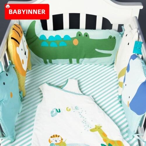 Babyinner 5Pcs/Set Baby Bed Bumper Cotton Crib Fence Sheet Child Cartoon Animals Newborn Cot Protect Anti-collision Room Bedding