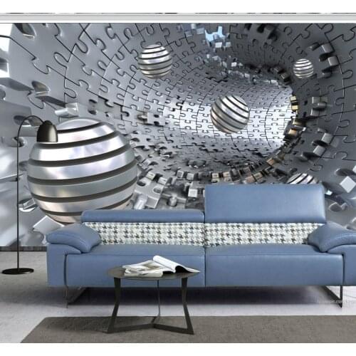 Bacaz Abtract Stereo Metal Ball Tunnel 3D Space Wallpaper Mural for Living Room 3D Wall Mural Wall paper Stickers Wall Art Decal